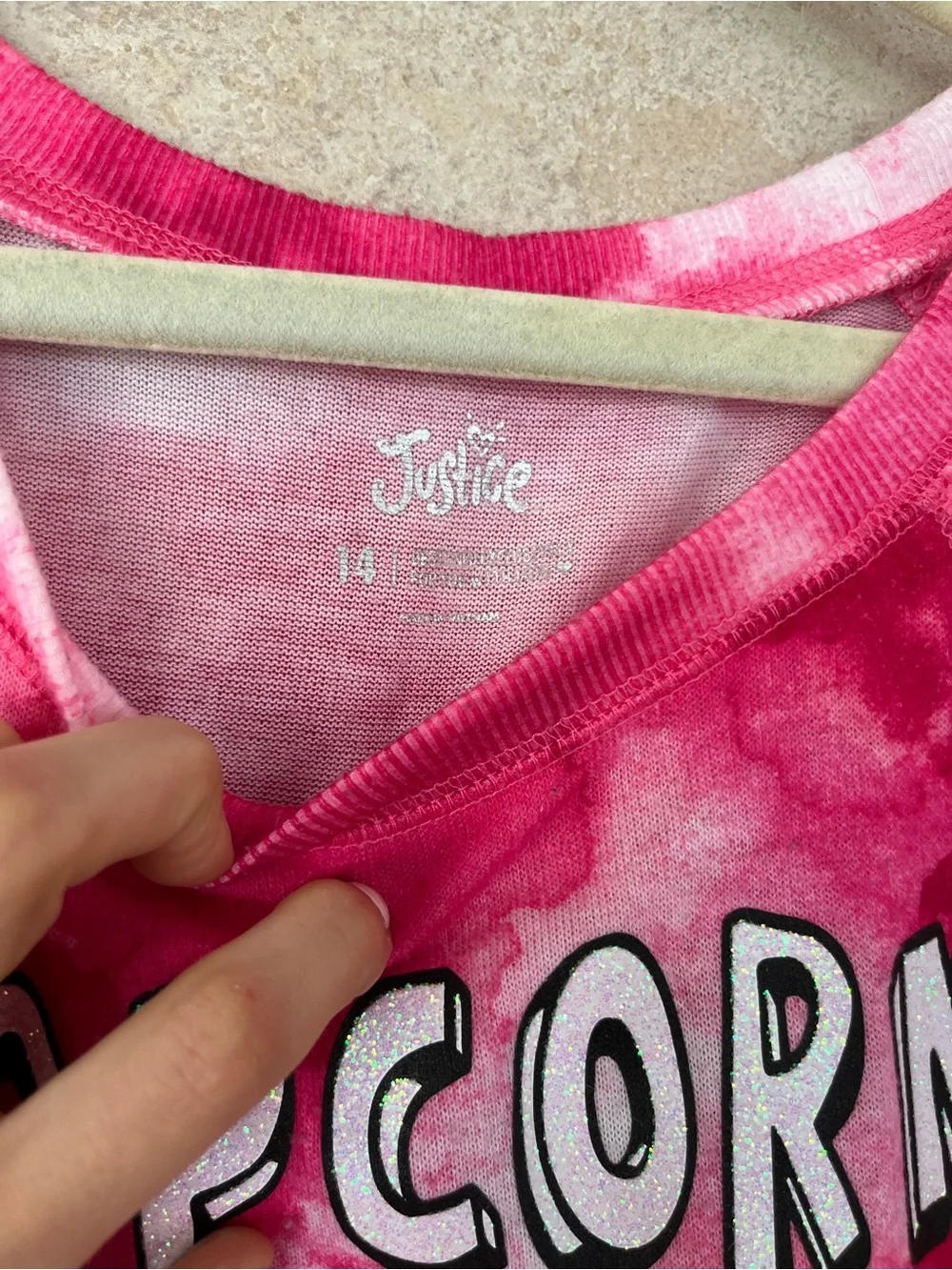 Justice Girls Pink Tie-Dye 'Popcorn Puppies & Paris' Long Sleeve Top Size 14